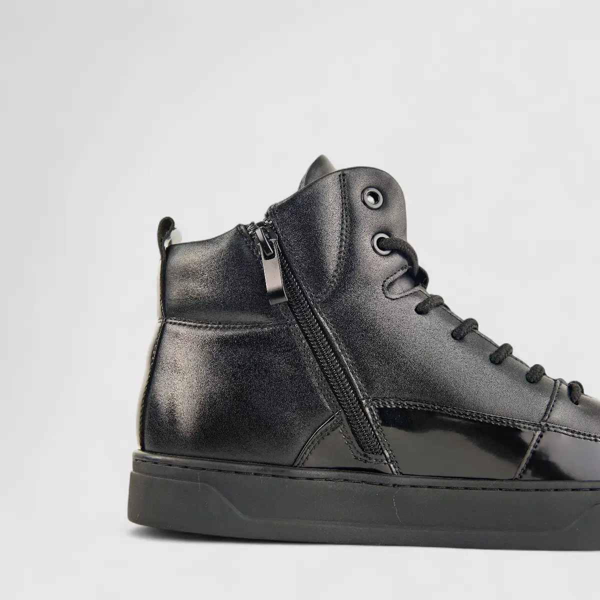 Babucci Men's Leather Hi Top Sneaker B131688L38-1 BAB029 Black - Image 5