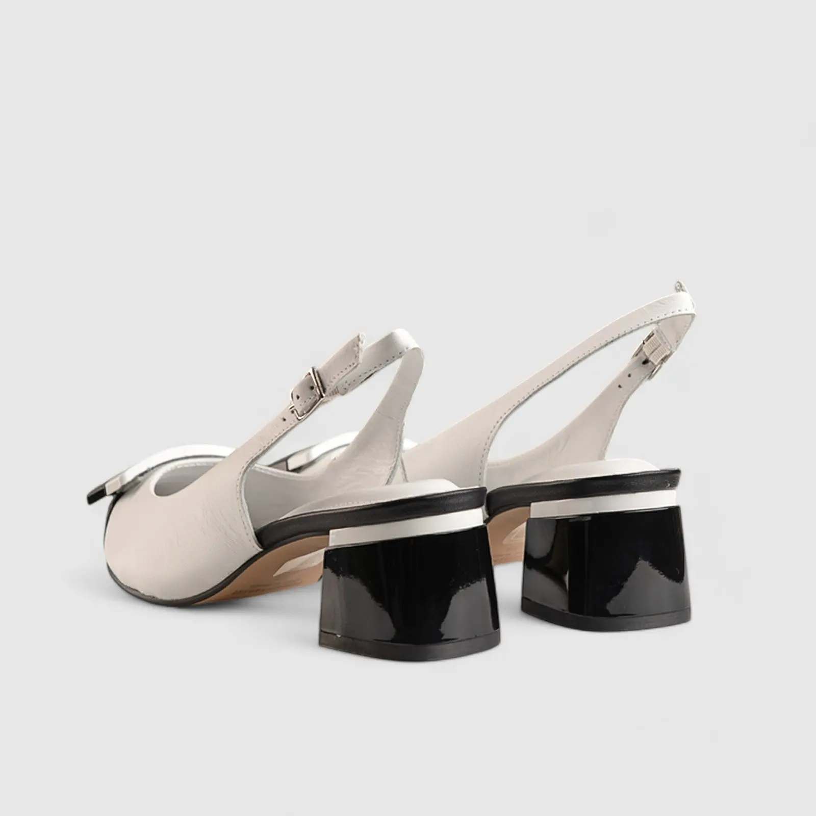 Block Heel Court Beige/White 11238 - Image 3