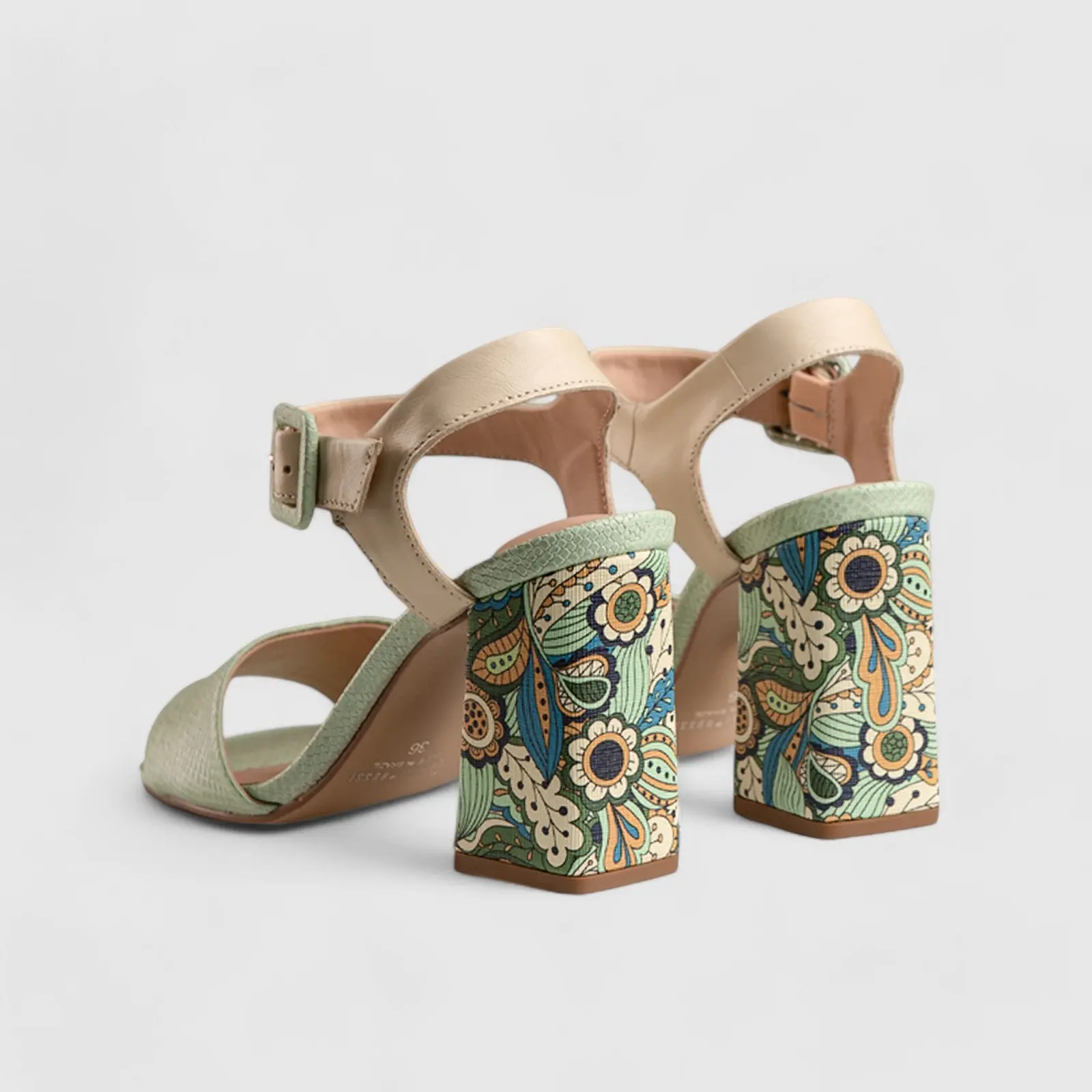 Block Heel Court Sandal Green 10156 - Image 3