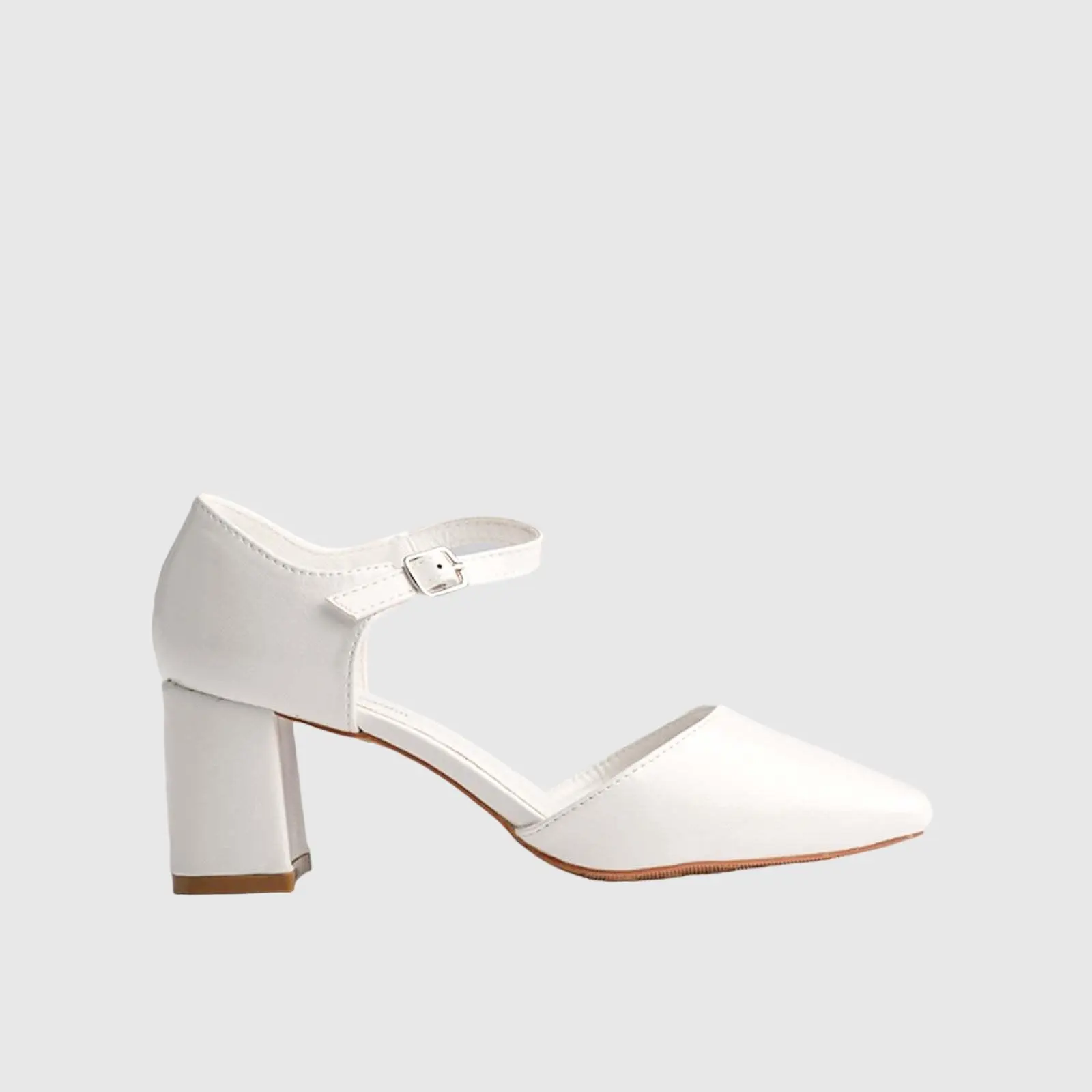 Block Heel Court Shoe 10614 White