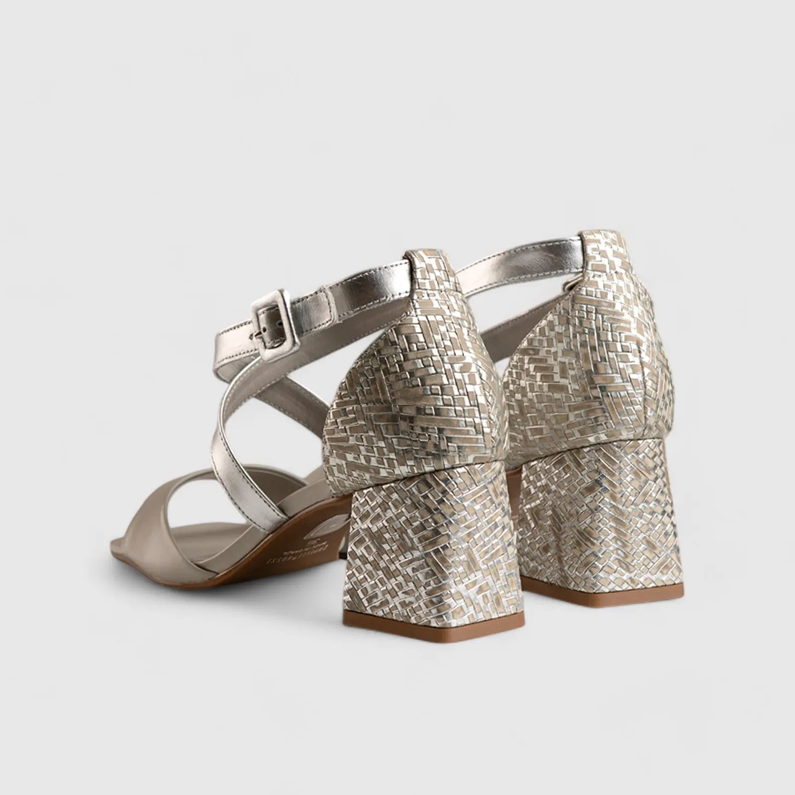 Block Heel Leather Sandal Grey Multi 11230 - Image 3