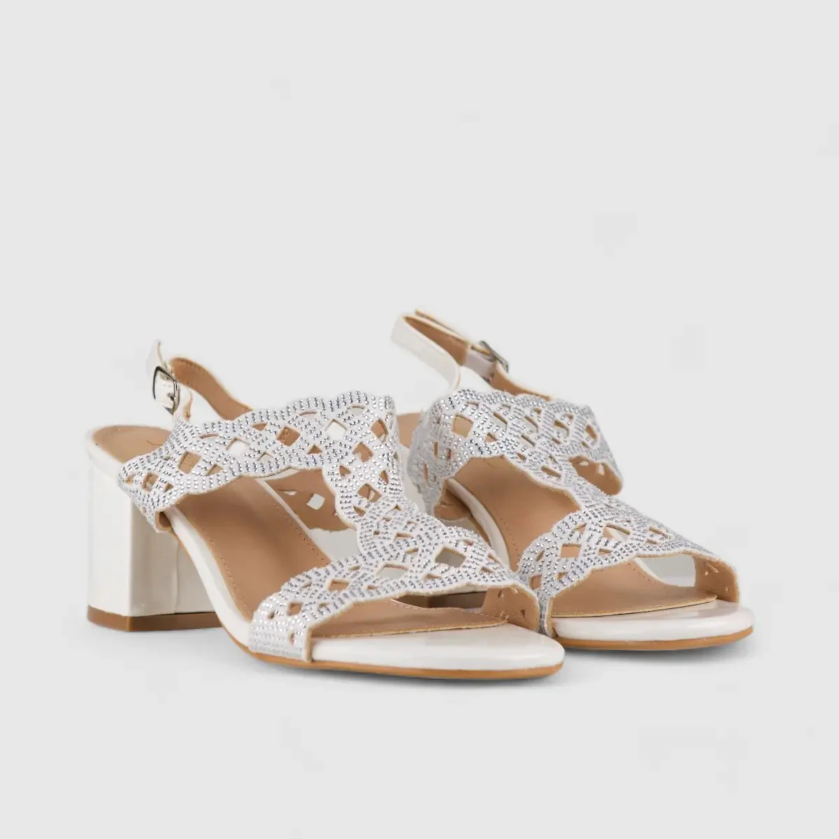 Bulbul Evening Block Heel Sandal White LU008 - Image 2