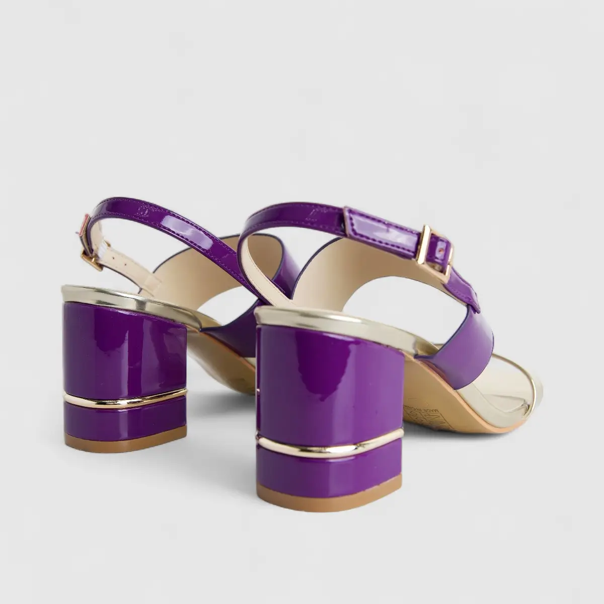 Bulbul Ladies Block Heel Sandal Gold Dark Purple HAR075 - Image 3