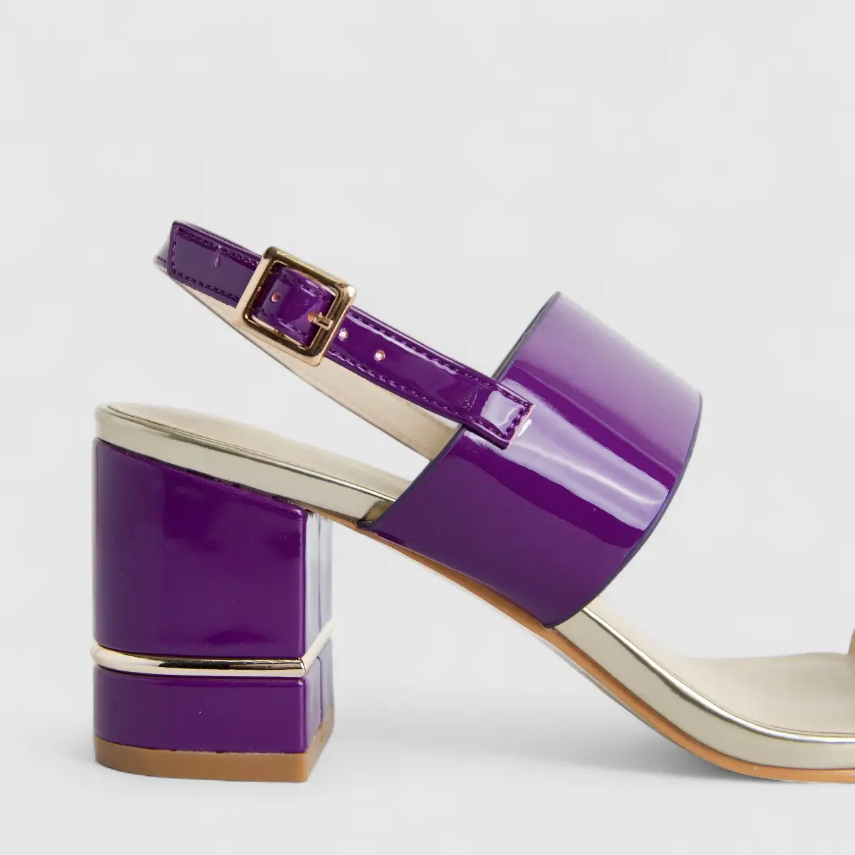 Bulbul Ladies Block Heel Sandal Gold Dark Purple HAR075 - Image 4