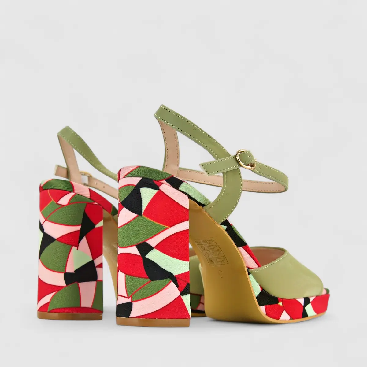 Bulbul Ladies Block Heel Sandal HAR046 Green Multi - Image 3