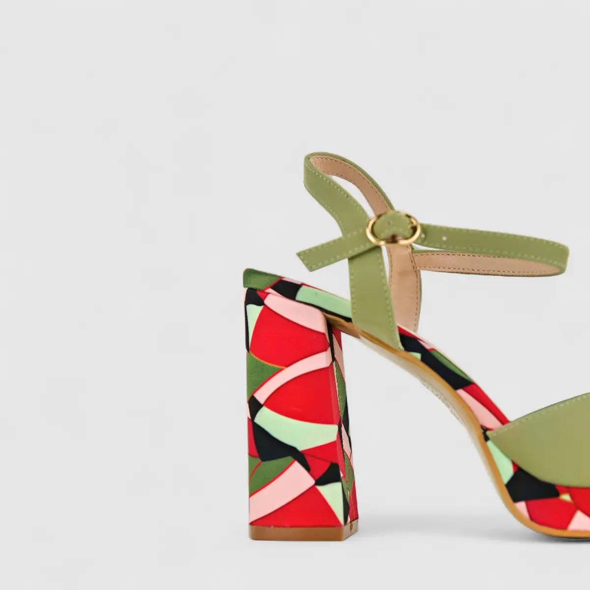 Bulbul Ladies Block Heel Sandal HAR046 Green Multi - Image 4