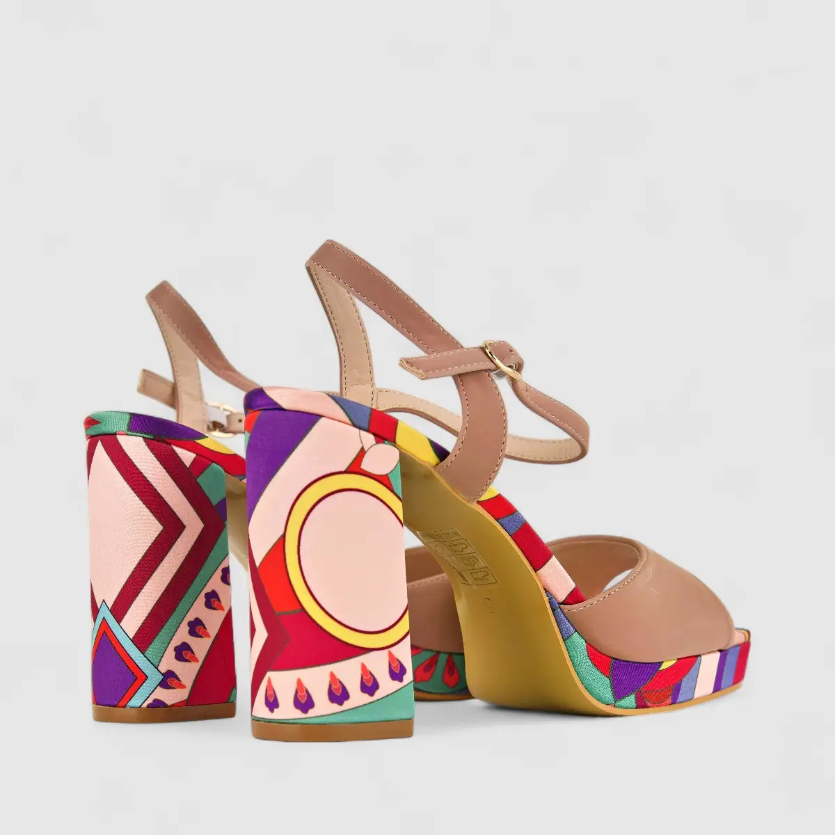 Bulbul Ladies Block Heel Sandal HAR046 Pink Multi - Image 3