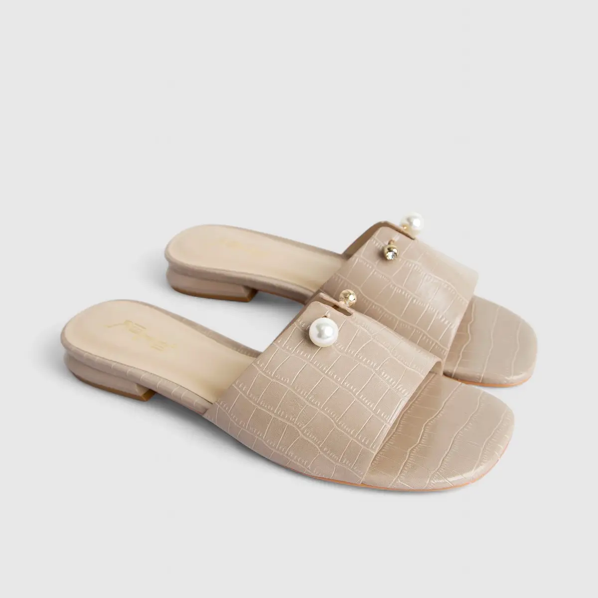Bulbul Ladies Casual Slide With Pearl Taupe HAR061 - Image 2