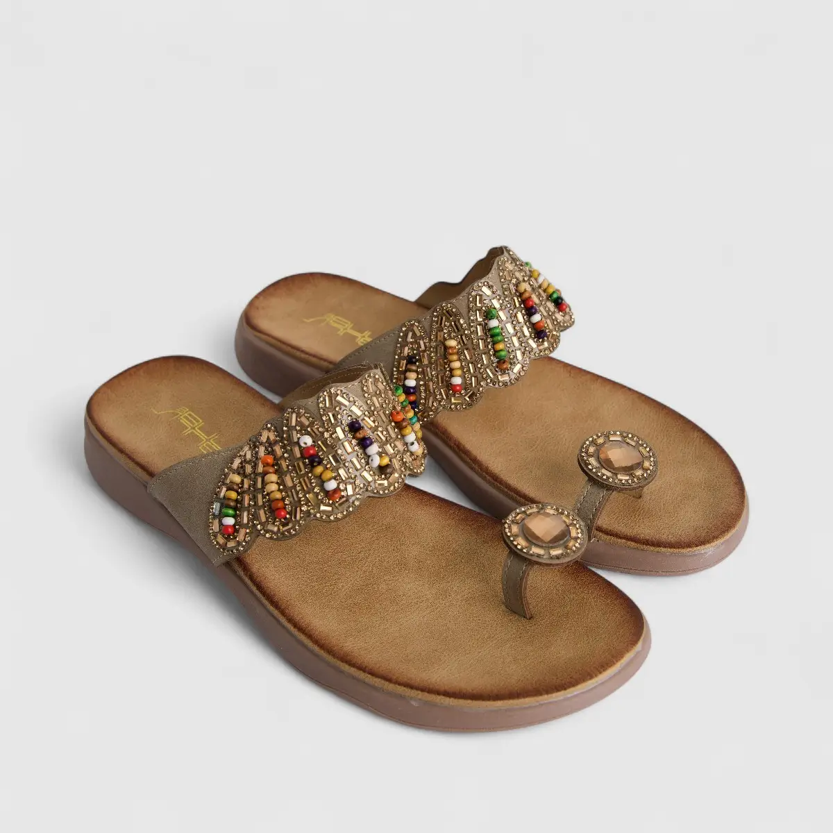Bulbul Ladies Ethnic Comfort Sandal Beige HAR069 - Image 2