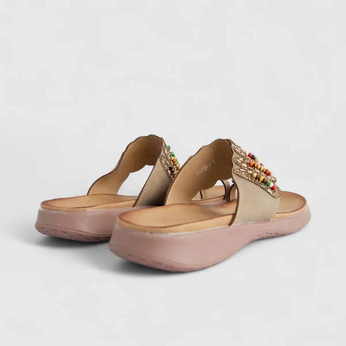 Bulbul Ladies Ethnic Comfort Sandal Beige HAR069 - Image 3
