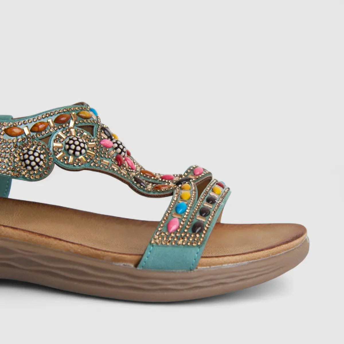 Bulbul Ladies Ethnic Comfort Sandal Teal HAR068 - Image 4