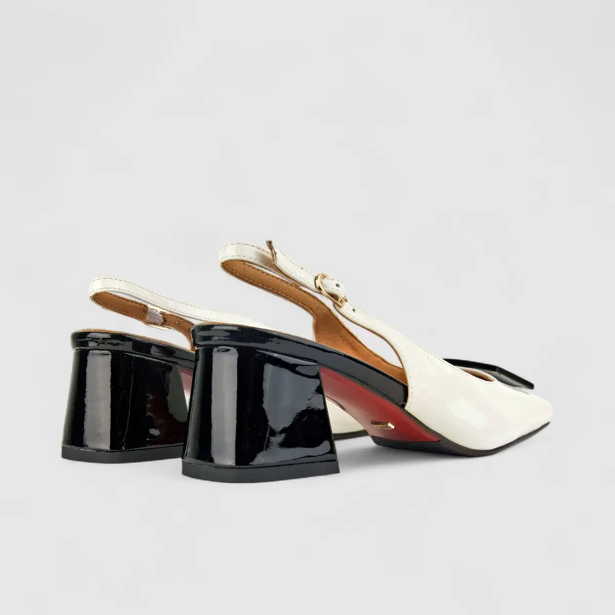 Bulbul Ladies Leather Block Heel LAR-07 White/Black - Image 3