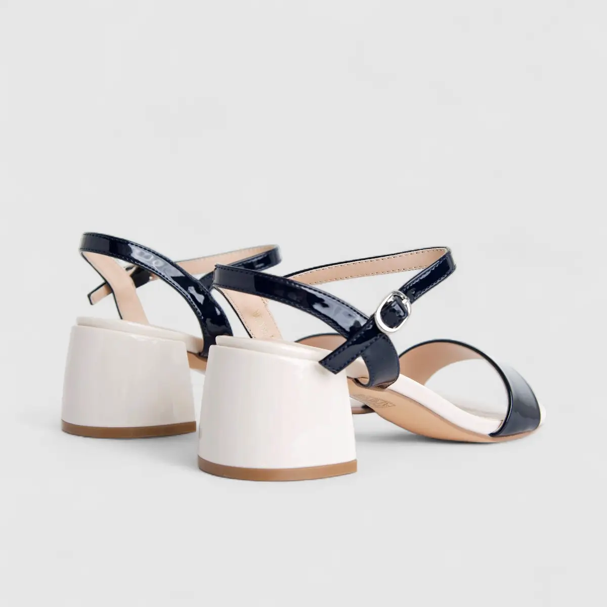 Bulbul Ladies Low Block Heel Casual Sandal Off White Navy HAR055 - Image 3