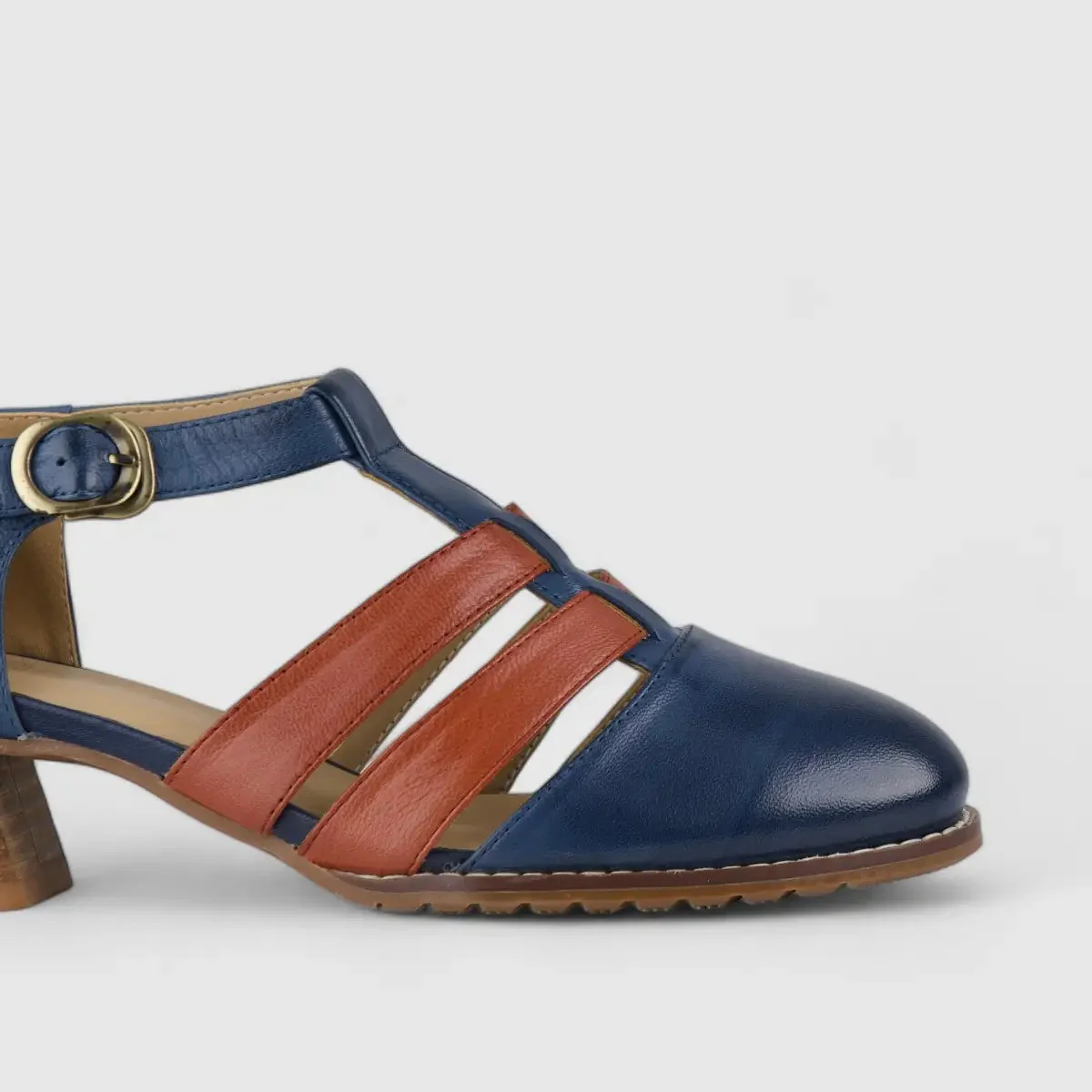 Bulbul Leather Block Heel Blue/Red K058-12 - Image 4