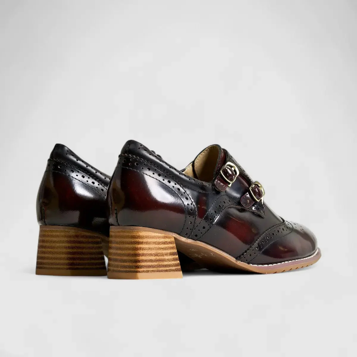 Bulbul Leather Block Heel Shoe Burgandy HA2509 - Image 3
