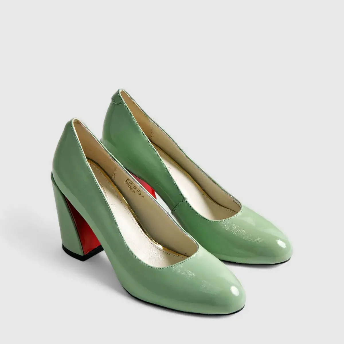 Bulbul Leather Block Heel Shoe Green LAR6030 - Image 2
