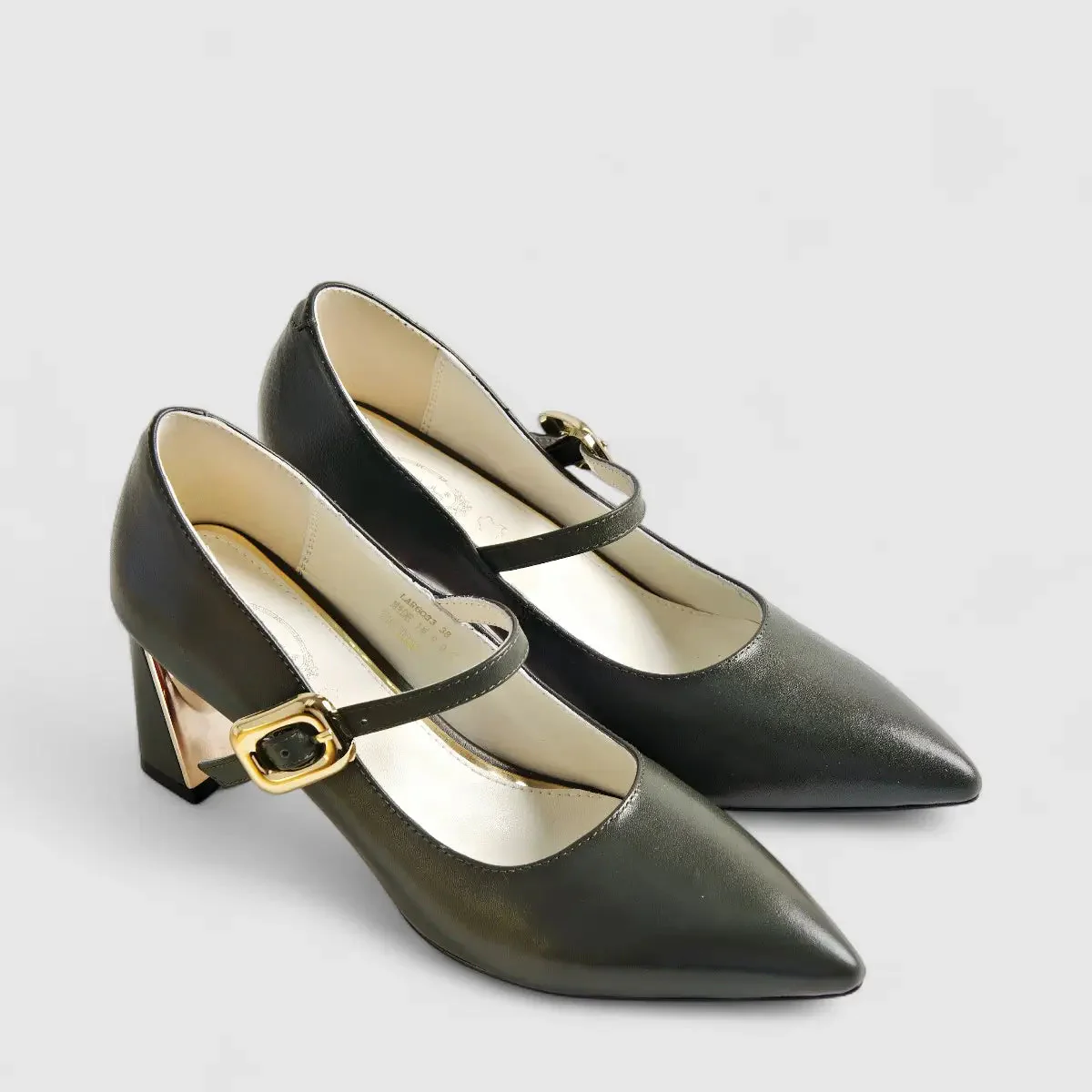 Bulbul Leather Heel Shoe Olive LAR6033 - Image 2