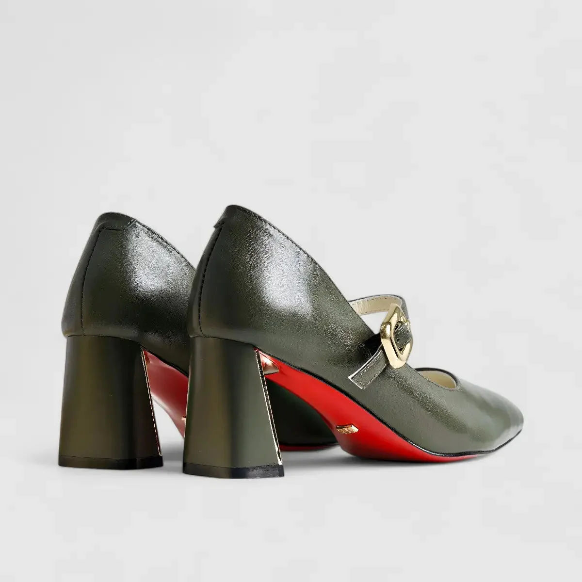 Bulbul Leather Heel Shoe Olive LAR6033 - Image 3
