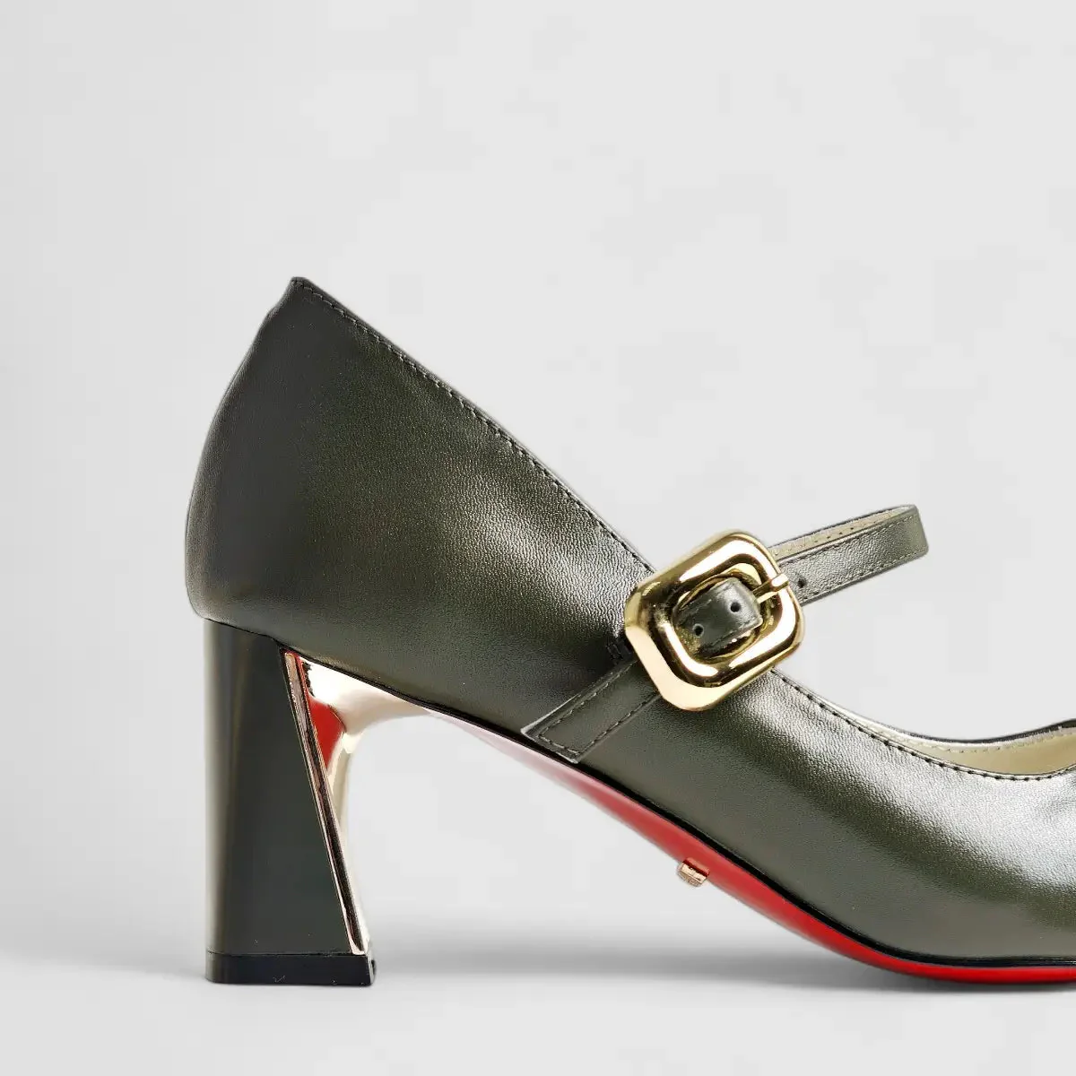 Bulbul Leather Heel Shoe Olive LAR6033 - Image 4