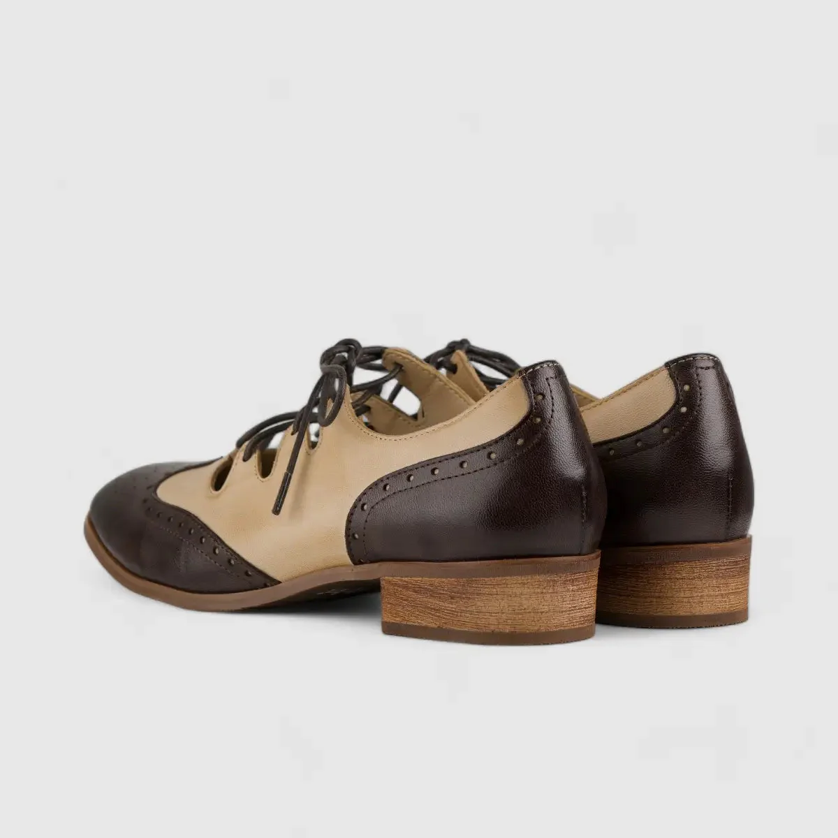 Bulbul Leather Oxford Brogue Brown/Beige F82048-29 - Image 3