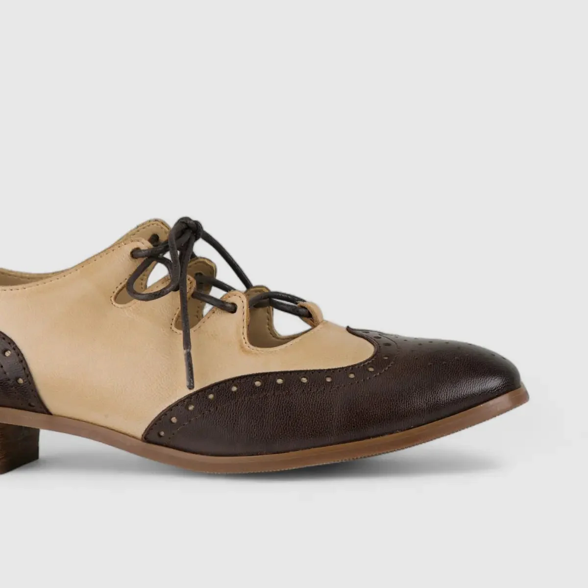 Bulbul Leather Oxford Brogue Brown/Beige F82048-29 - Image 4