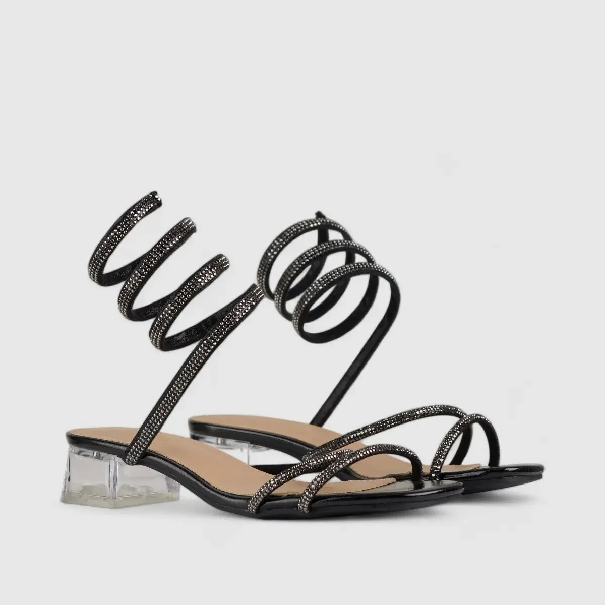 Bulbul Perspex Heel Bling Sandal Pewter LU003 - Image 2