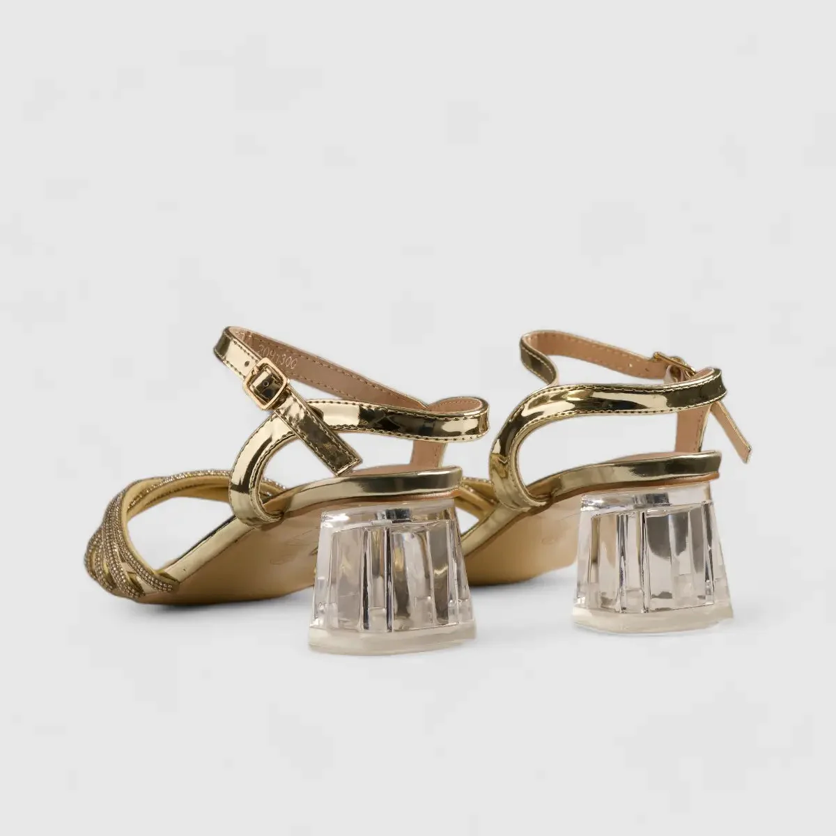Bulbul Perspex Heel Evening Sandal Gold HAR003 - Image 3