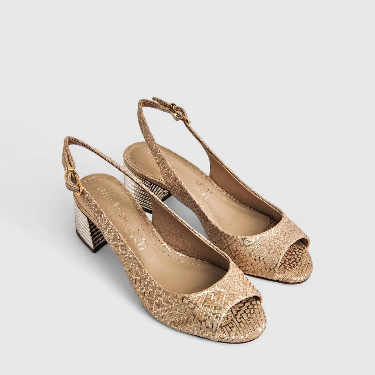 Capelli Rossi Leather Ladies Block Heel Sandal 7059 Gold Weave CR49 - Image 2