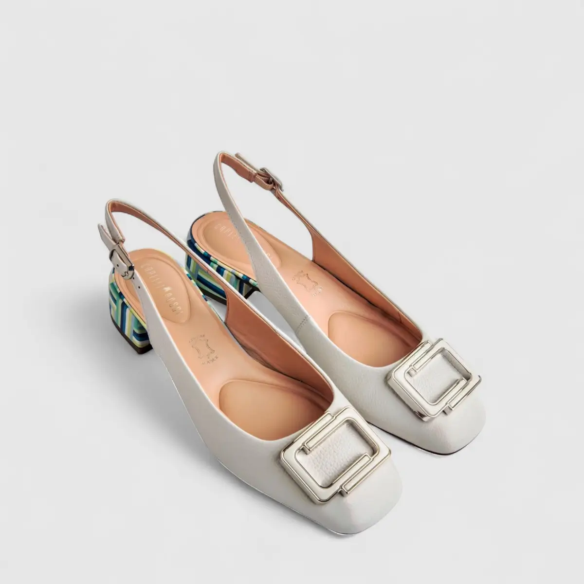 Capelli Rossi Leather Ladies Block Heel Court 11544 White CR70 - Image 2