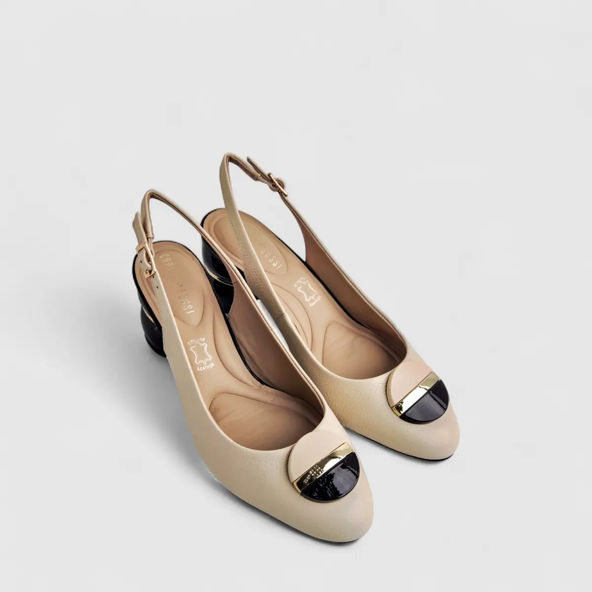 Capelli Rossi Leather Ladies Block Heel Court 11589 Beige CR72 - Image 2