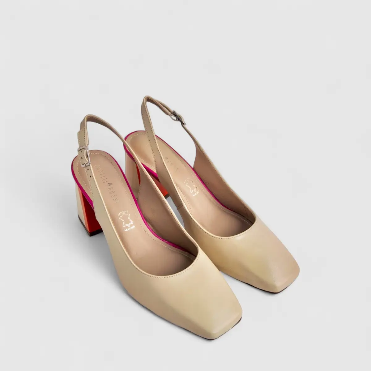 Capelli Rossi Leather Ladies Block Heel Court 11164 Beige Multi CR55 - Image 2
