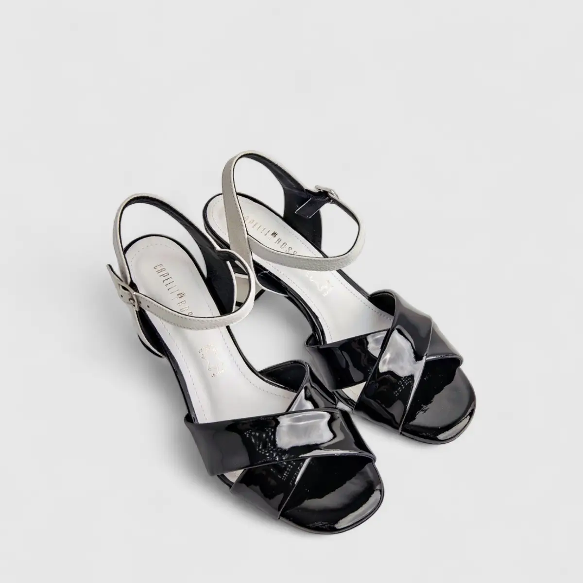 Capelli Rossi Leather Ladies Block Heel Sandal 10088 Black White CR69 - Image 2