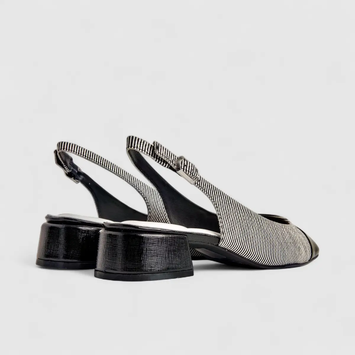 Capelli Rossi Leather Ladies Block Heel Court 11542 Black White CR50 - Image 3