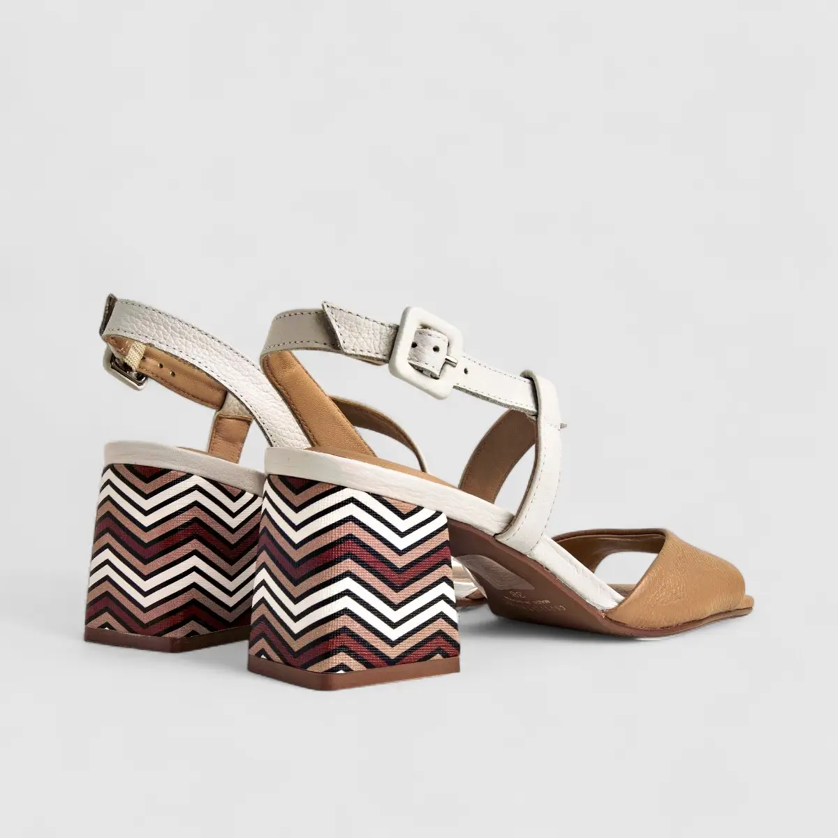 Capelli Rossi Leather Ladies Block Heel Sandal 11620 White Beige CR66 - Image 3