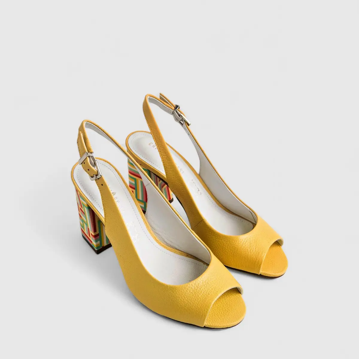 Capelli Rossi Leather Ladies Block Heel Sandal 6446 Yellow CR65 - Image 2