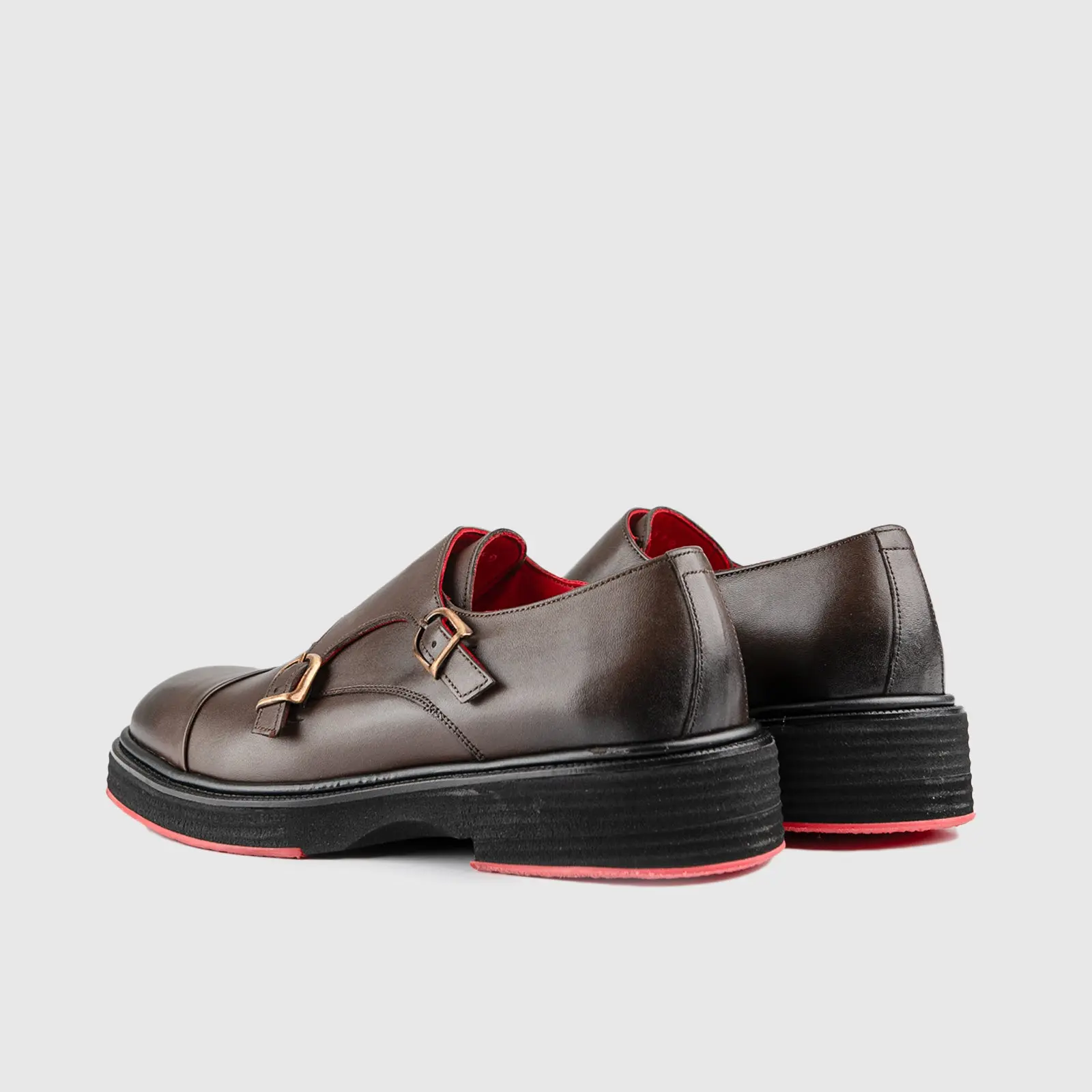 Chunky Sole Dress Double Monk Loafers 9769 Brown FC20 - Image 3
