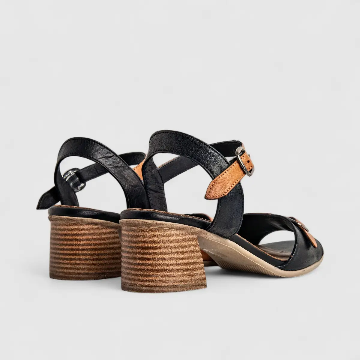Dimato Ladies Leather Comfort Block Heel Sandal 002.9084 Beige/Black DS212 - Image 3