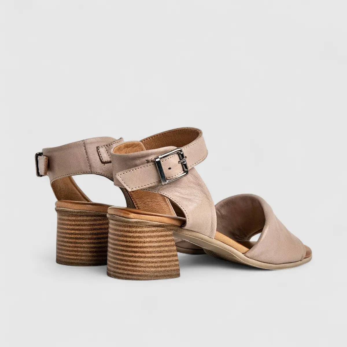 Dimato Ladies Leather Comfort Block Heel Sandal 002.9085 Beige DS213 - Image 3