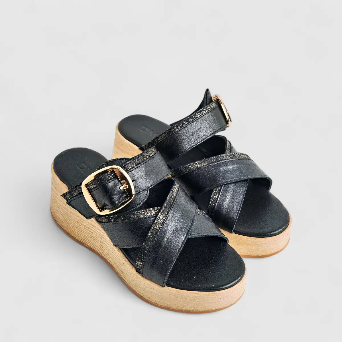 Dimato Ladies Leather Comfort Wedge Sandal 002.10081 Black DS225 - Image 2