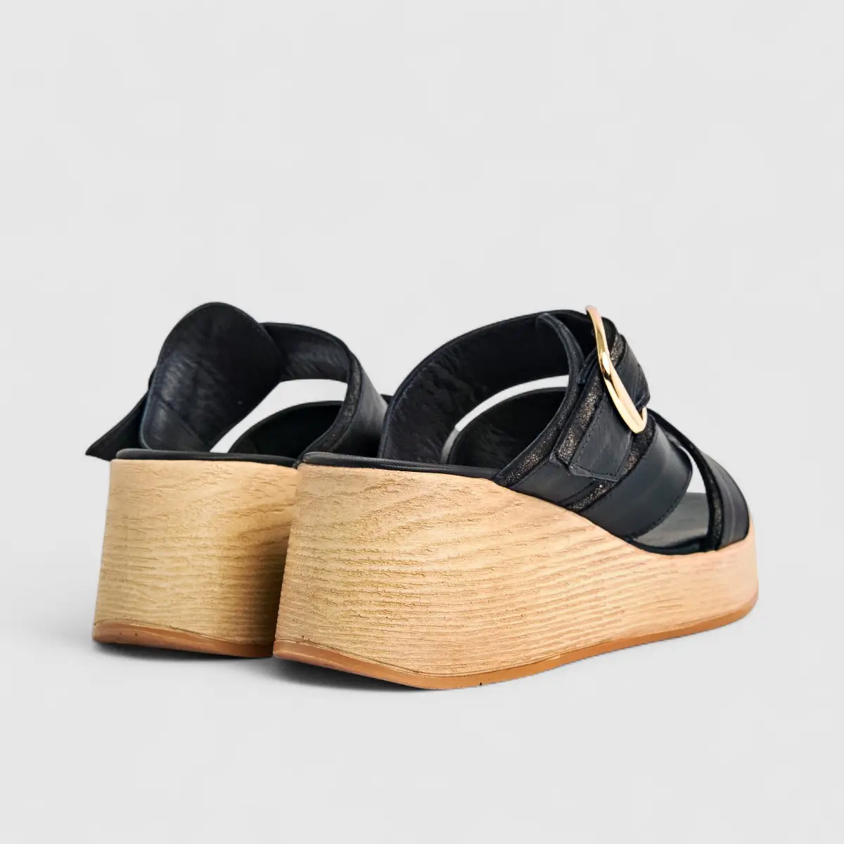 Dimato Ladies Leather Comfort Wedge Sandal 002.10081 Black DS225 - Image 3