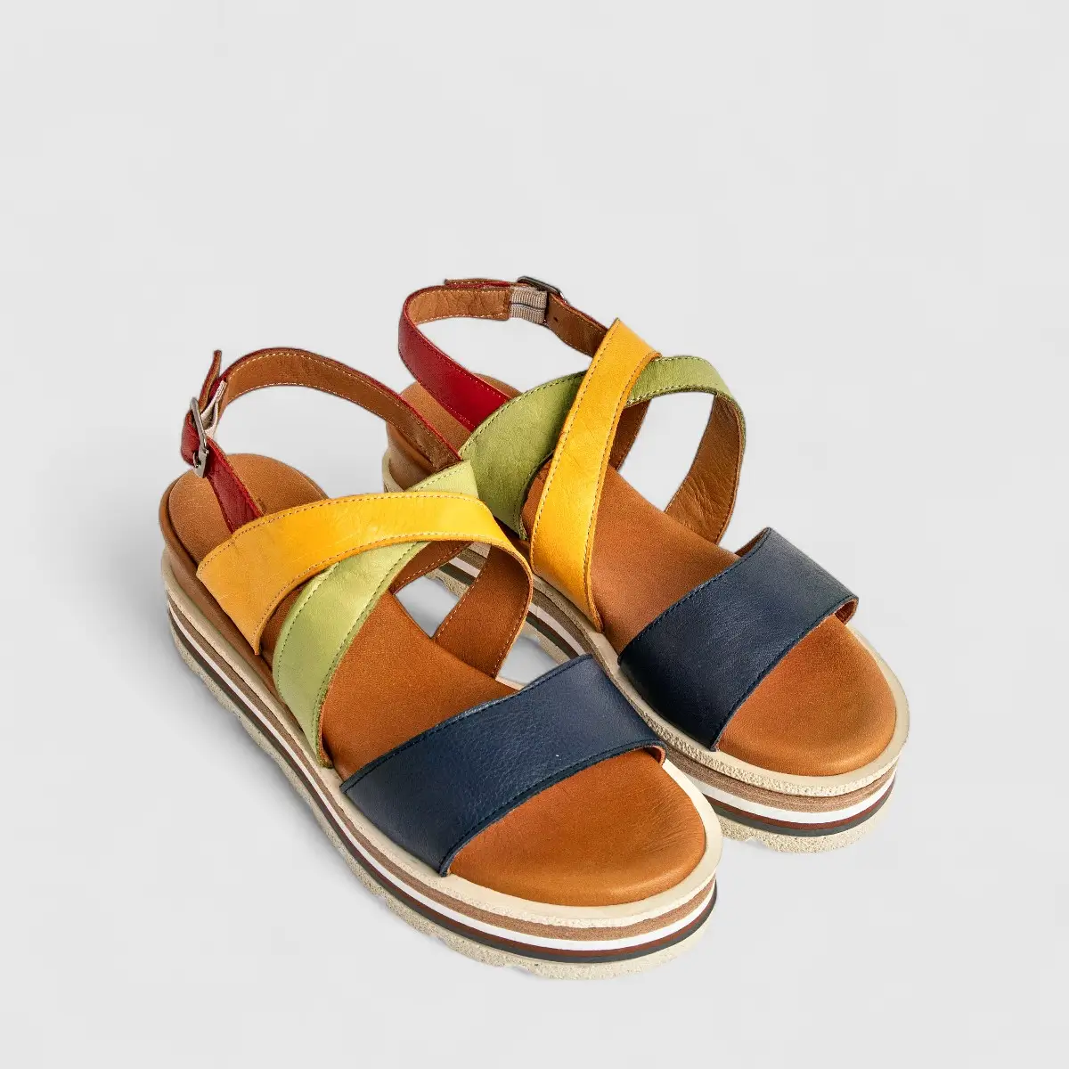 Dimato Ladies Leather Comfort Wedge Sandal 002.9002 Multi DS227 - Image 2