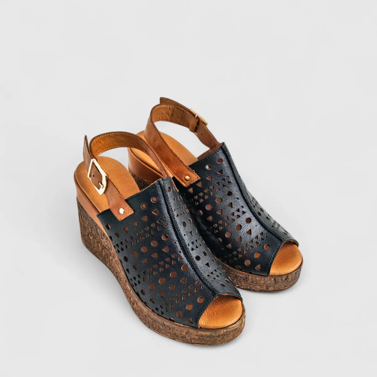 Dimato Ladies Leather Comfort Wedge Sandal 002.9549-2 Black DS223 - Image 2