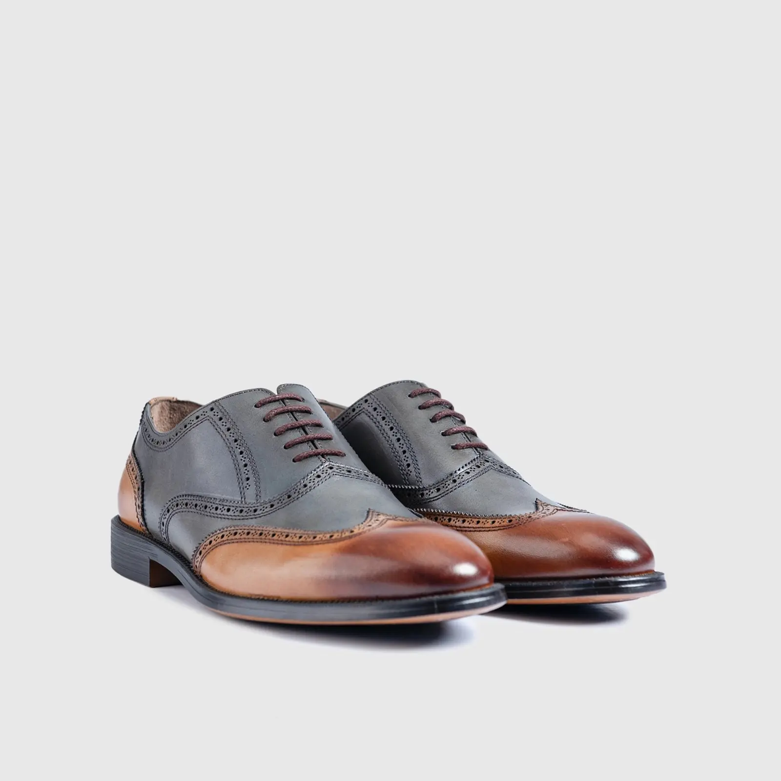 Dress Oxfords Wingtips 123-40 Tan/Grey BC53 - Image 2