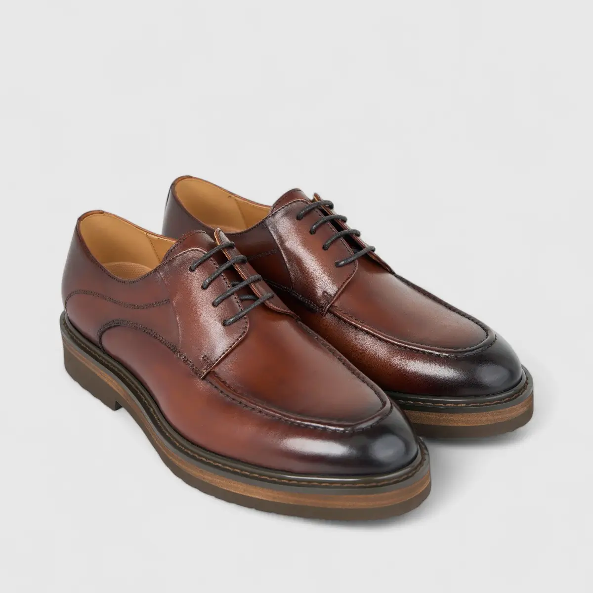 Fabino Men's (UK5 TO UK12) Chunky Sole Leather Lace Up M3220201 Brown FB19 - Image 2