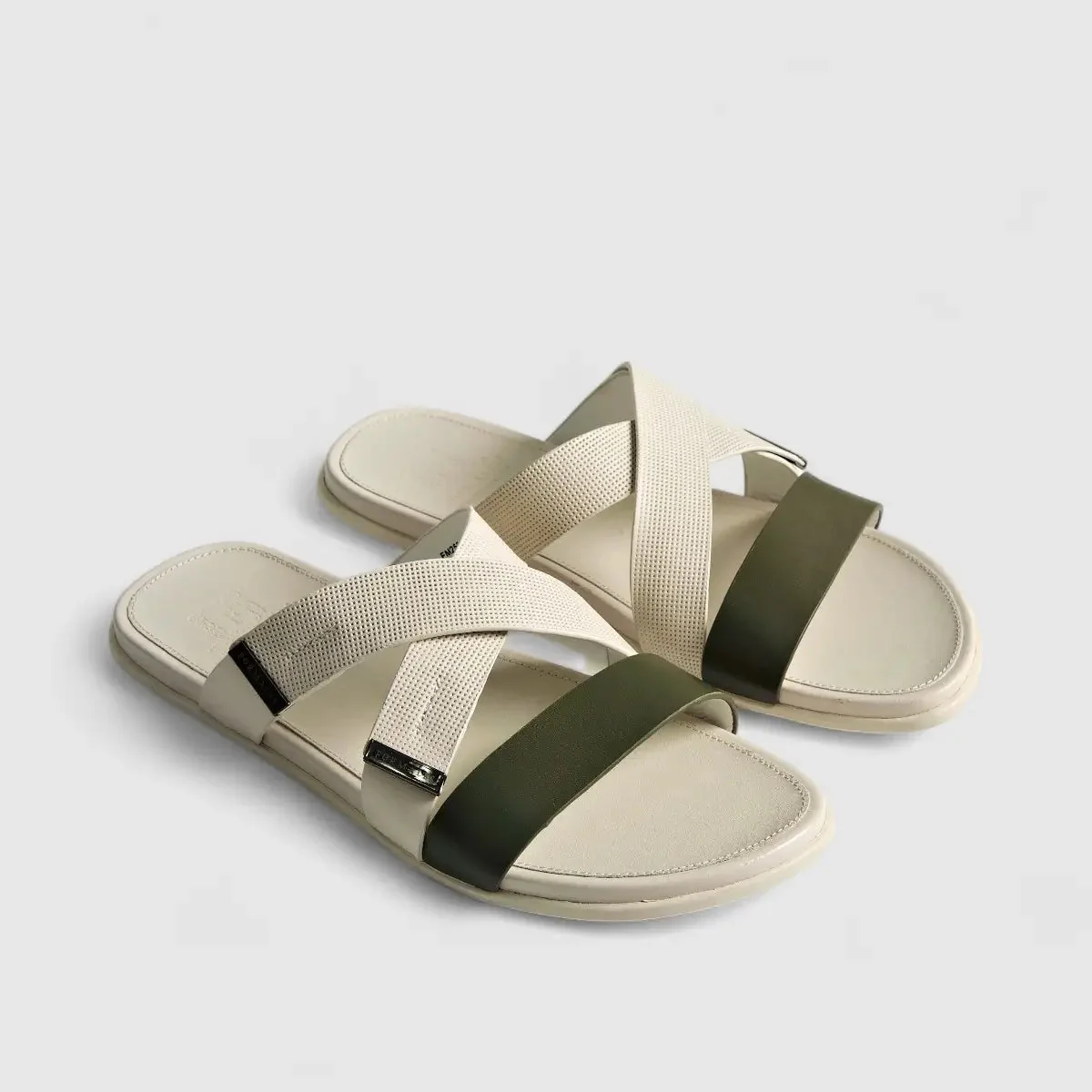 Formales Leather Sandal FM2526-8 White/Olive FS8B - Image 2