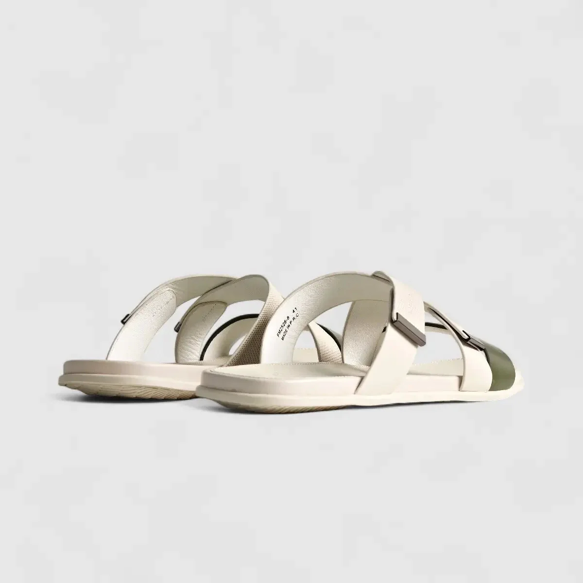 Formales Leather Sandal FM2526-8 White/Olive FS8B - Image 3
