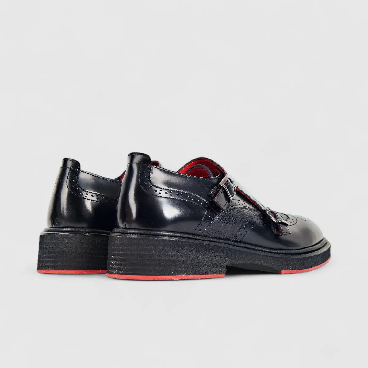 Formales Men's Leather Chunky Sole Double Monk 2477 Black FC110 - Image 3