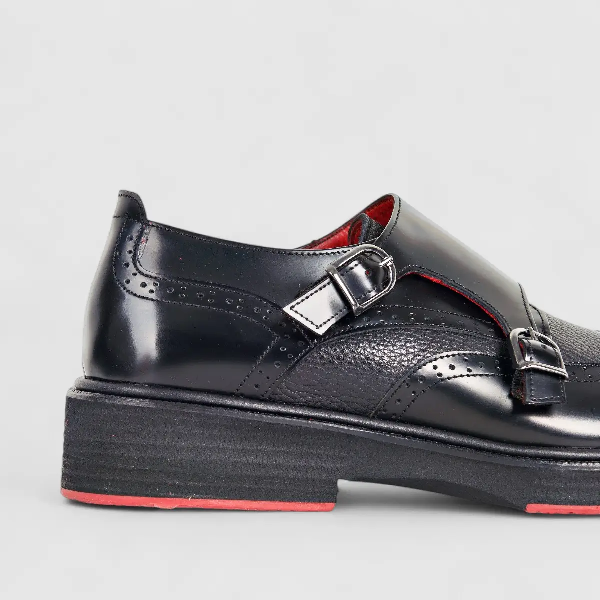 Formales Men's Leather Chunky Sole Double Monk 2477 Black FC110 - Image 5