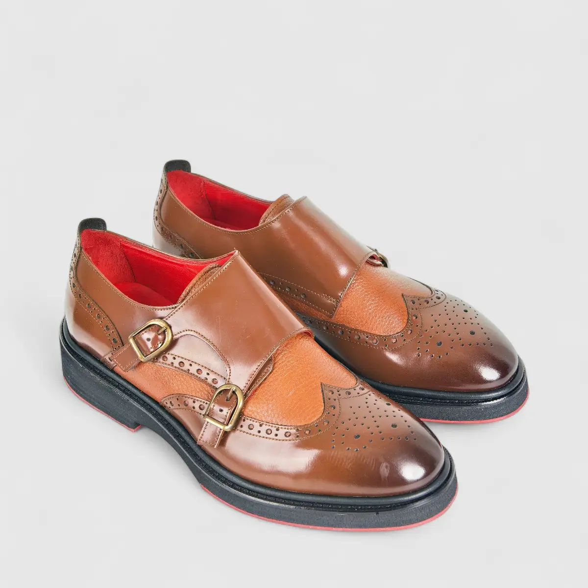 Formales Men's Leather Chunky Sole Double Monk 2477 Tan FC111 - Image 2