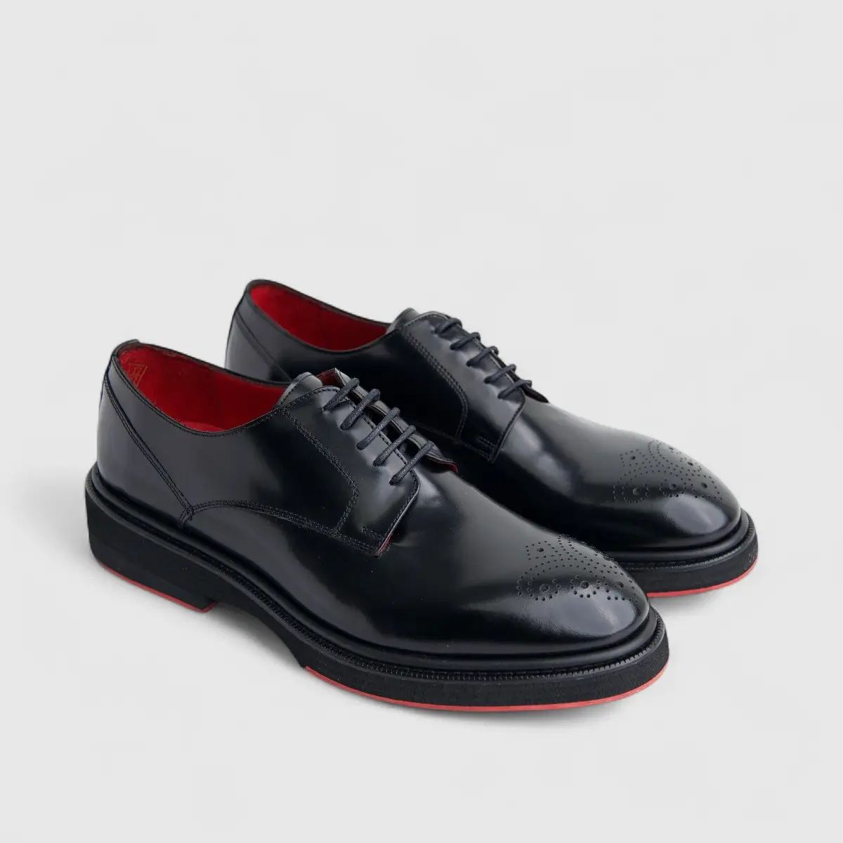 Formales Men's (UK4 TO UK12) Leather Chunky Sole Lace Up With Punched Toe 0234 Black Hi Shine FC140 - Image 2